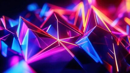Abstract 3D polygon mesh with neon lighting, representing digital art and creative design 3D polygons, digital art