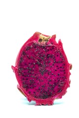 Closeup of Dragon Fruit Slice or Pitaya Slice Isolated on White Background