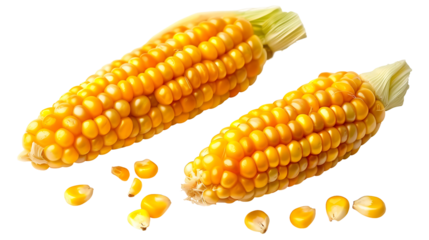 Fresh corn cobs on a transparent background