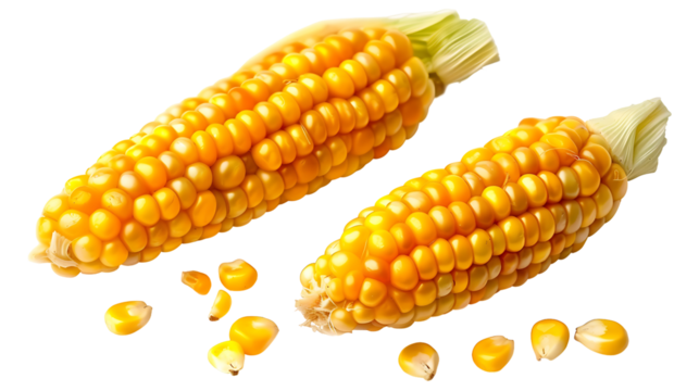 Fresh corn cobs on a transparent background