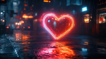 retrofuturistic love neon heart frame with cyberpunk elements pink and blue electric glow urban nightscape background blend of vintage and scifi aesthetics