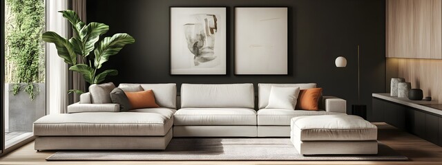 Stylish and sophisticated contemporary living area featuring a comfortable sectional sofa and modern minimalist furnishings
