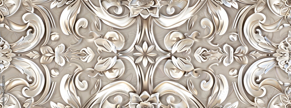 Wall mural art nouveau silver carved seamless pattern