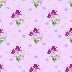 Watercolor flower Pattern on pastel purple background