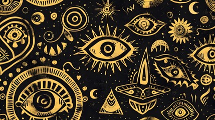 Bohemian Eye & Tribal Symbol Seamless Pattern