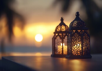 Glowing Arabic Lanterns at Sunset