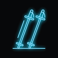 Glowing neon line skiing icon isolated on a black background
