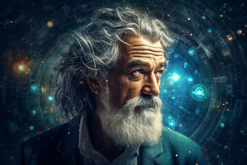 Young scientist face math formula generative AI illustration background