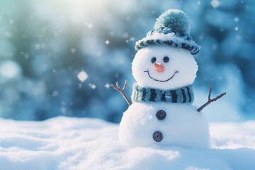 Obraz premium New year Christmas leisure time people making funny snowman outdoors frosty day Generative AI