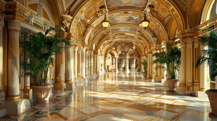 Obraz premium Grand Hallway with Marble Floor and Ornate Decor