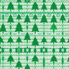 Green and White Knitted Christmas Tree Pattern Seamless Texture