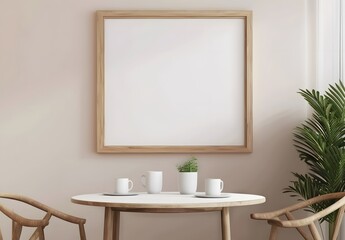Modern Dining Room Interior with Wooden Frame Mockup