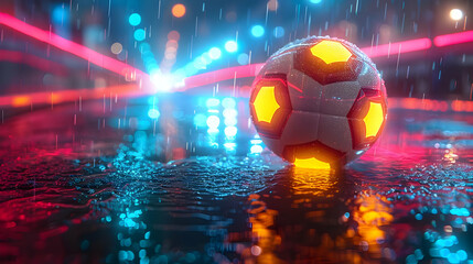 Neon Soccer Ball Wet 3D Illustration