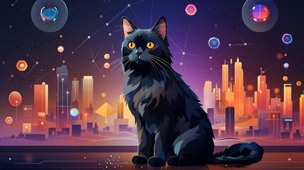 Pet care card celebrating integration of AI pet aging longevity studies offering clean layout a large blank space on the lower right surrounded by subtle aging process and longevity research icons