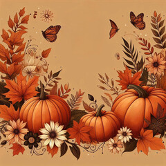 Naklejka premium Autumn leaves background with pumpkin