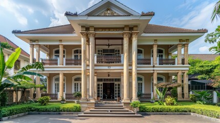 Obraz premium Colonial Mansion with Lush Greenery