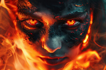 AI generative picture of a scary zombie is burning in hell