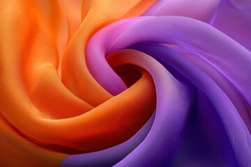 Abstract Close-Up of Swirling Orange and Purple Fabric