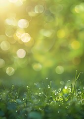 Obraz premium Springtime Bokeh Lights with Dewy Grass