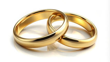 Pair of golden rings is laying on a reflective surface