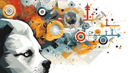 Pet care card highlighting advancements AIpowered pet therapy programs offering sleek design a large blank space on the lower left for writing surrounded by abstract pet therapy and wellness icons