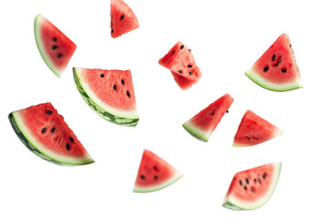 Falling watermelon isolated on white background, selective focus