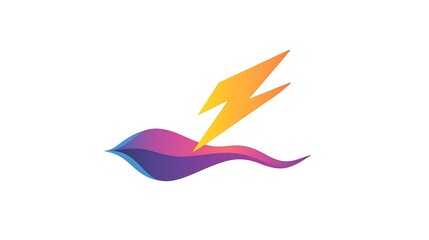 Power and Flow: Lightning Bolt Merging into River Logo Design | Vector Illustration on White Background