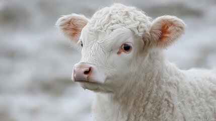 Obraz premium serene dairy cow portrait on pure white backdrop soft lighting accentuating gentle eyes and textured hide embodying pastoral tranquility