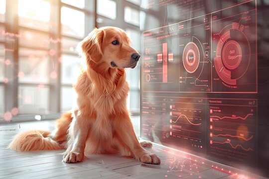 Pet care card highlighting advancements AIpowered veterinary diagnostics offering sleek minimalist design large blank space lower center surrounded abstract diagnostic tools pet health data patterns