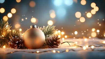 Fototapeta premium A warm Christmas background with vintage ornaments, softly glowing lights, and traditional holiday decor, capturing the charm of old-fashioned Christmases.