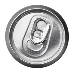A close-up view of a soda can top, showcasing the pull-tab mechanism in silver metal