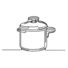 Pressure cooker. Icon. Vector drawing. One line art. A simple drawing of a continuous line of a kitchen electric appliance.