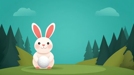 Cartoon rabbit playing golf in a miniature golf course, vibrant and playful, cartoon style