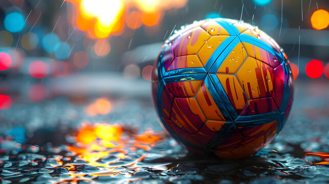 Rainy Night Soccer Ball 3D Illustration
