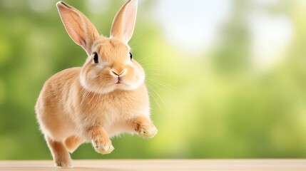 Fototapeta premium Rabbit in a gymnastics competition, performing a flip on the floor routine, graceful and energetic