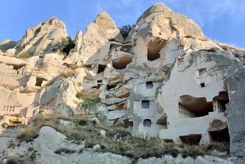 NATIONAL PARK OF CAPPADOCIA AND GOREME IN TURKEY WITH ROCK FORMATIONS AND FAIRY CHIMNEYS.
