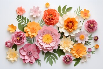 Paper Flower Arrangement: Peonies, Daisies & Leaves
