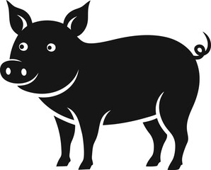 A beautiful Pig silhouette vector art icon and black color illustration with no background, natural farm animal design