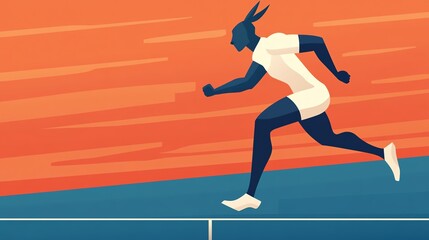 Obraz premium Rabbit running hurdles in a track and field event, jumping over a hurdle with precision, cartoon style