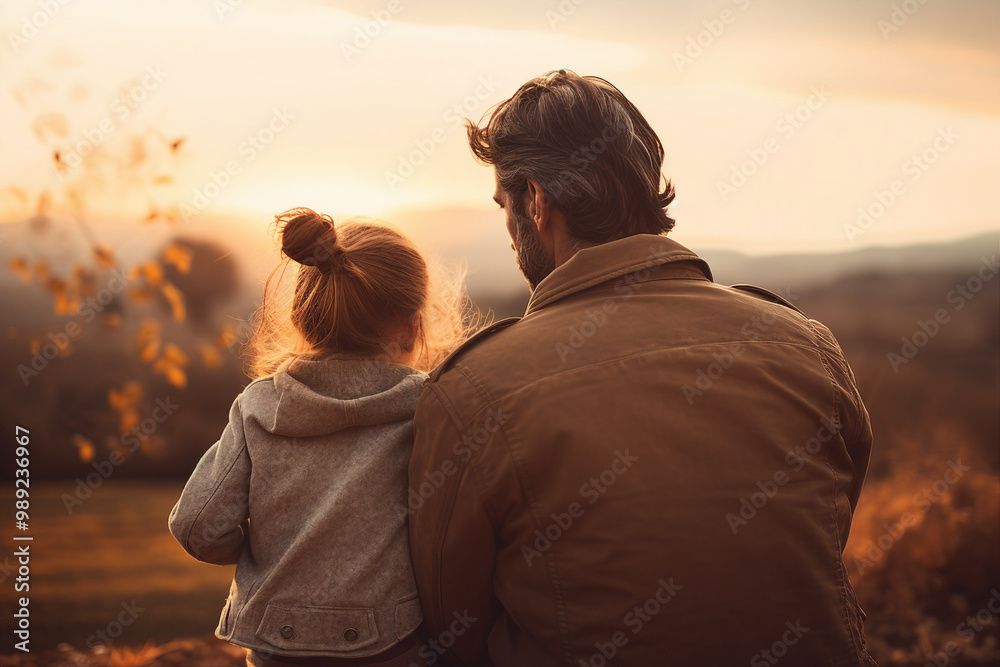 Poster Happy father and mother day conceptual AI generation picture beautiful parent with small child