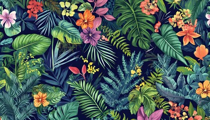 Vibrant Tropical Rainforest Floral Pattern