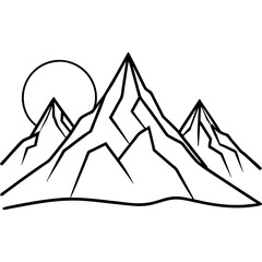 Mountain Range with Sunrise and Shadows - Vector Art