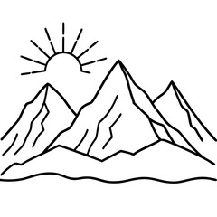 Mountain Range with Sunrise and Shadows - Vector Art