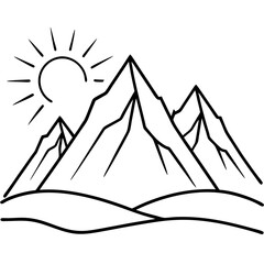 Mountain Range with Sunrise and Shadows - Vector Art