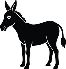 A cute Donkey silhouette vector art icon and black color illustration with no background, natural farm animal design.