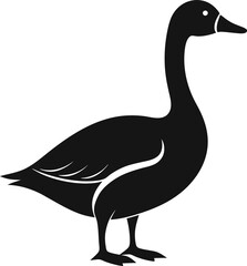 A beautiful Goose silhouette vector art icon and black color illustration with no background, natural farm animal design.
