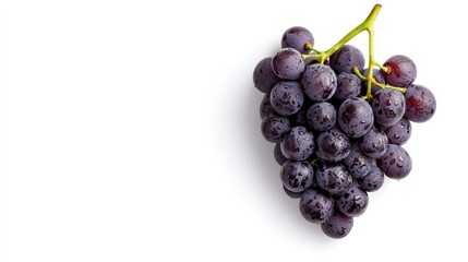 Fototapeta premium Fresh bunch of dark purple grapes isolated on a white background, perfect for healthy lifestyle and food-related themes.