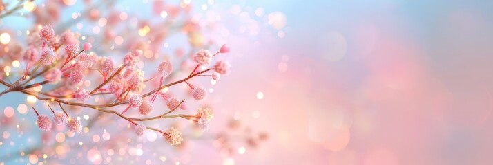 Obraz premium Soft-focus pastel flowers with bokeh effect on a dreamy background, ideal for romantic or whimsical designs.
