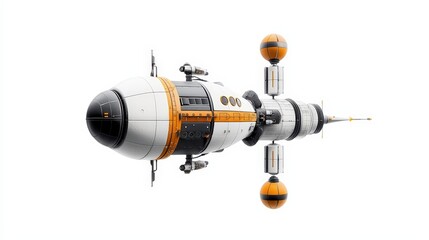 Obraz premium Futuristic space cruiser design showcasing sleek lines and vibrant colors against a clean background.