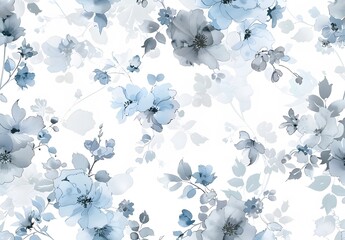 Watercolor Floral Pattern in Light Blue and Gray